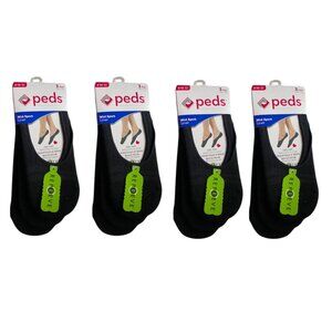 PEDS 12 PAIR Black Mid Sportt Liner Socks - Breathable Mesh - GEL TAB Heel